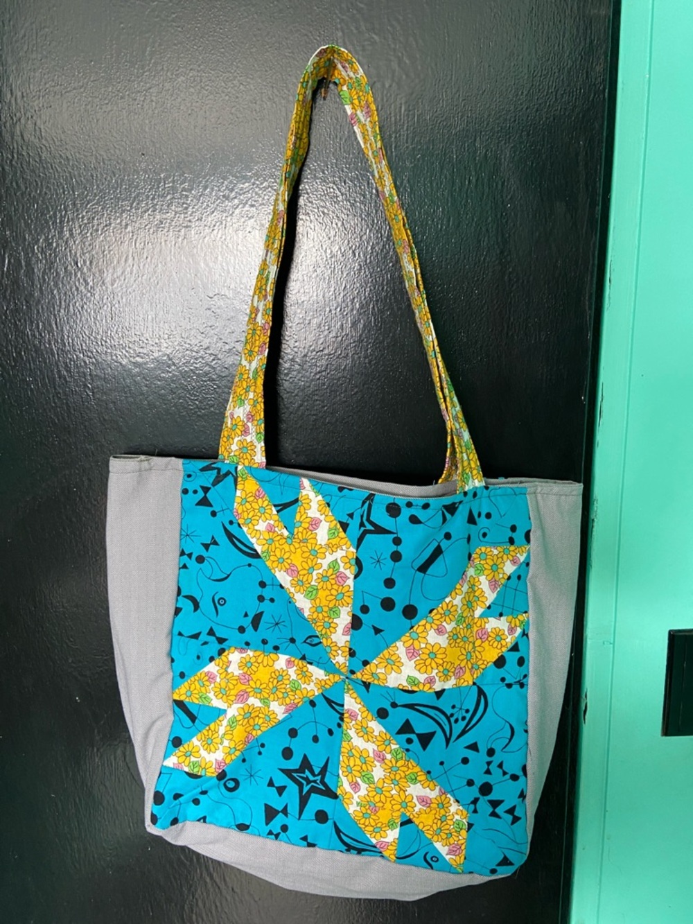 Women’s Turquoise & Yellow Floral Patchwork Tote Bag